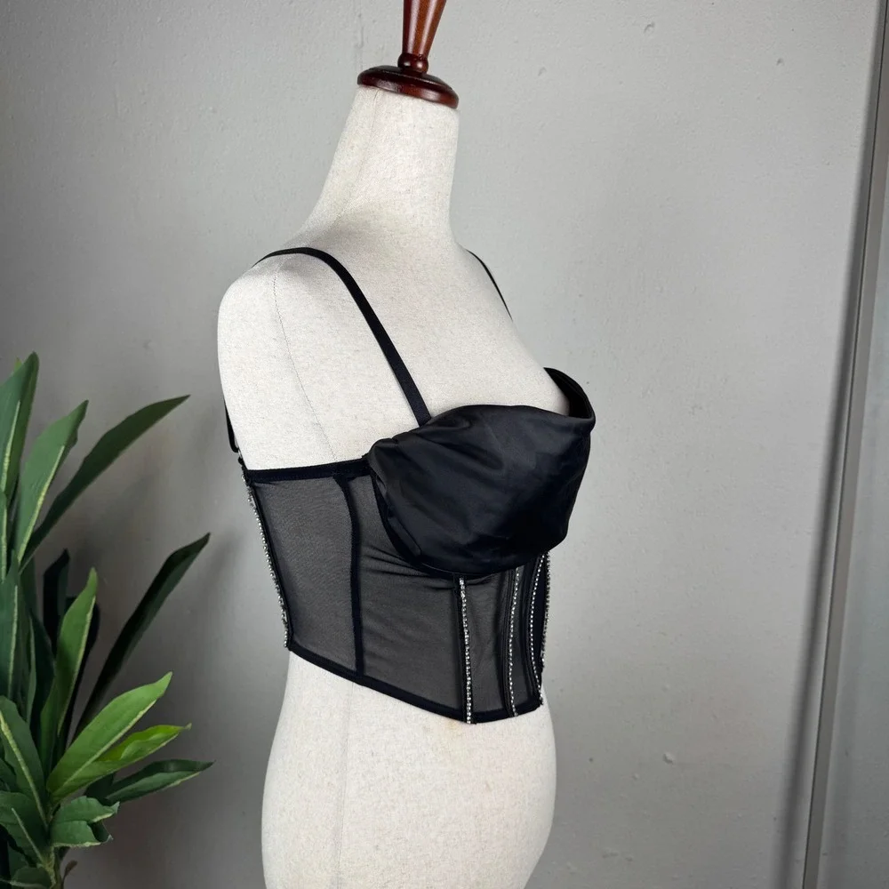 Girly Grunge Festival Black Cropped Rhinestone Windsor Corset Top Women S NWT